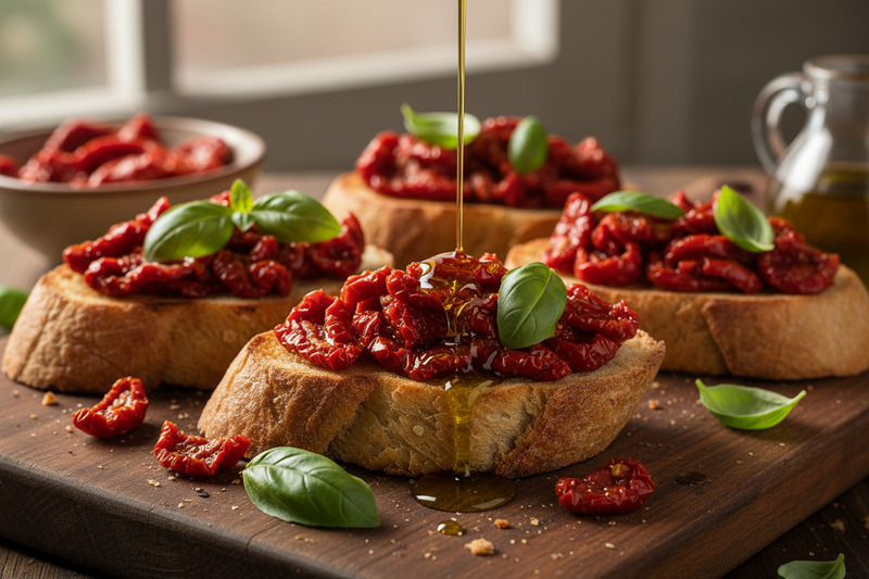 Bruschette con pomodori secchi e Olio EVO Madò