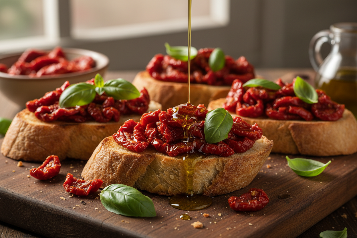 Bruschette con pomodori secchi e Olio EVO Madò