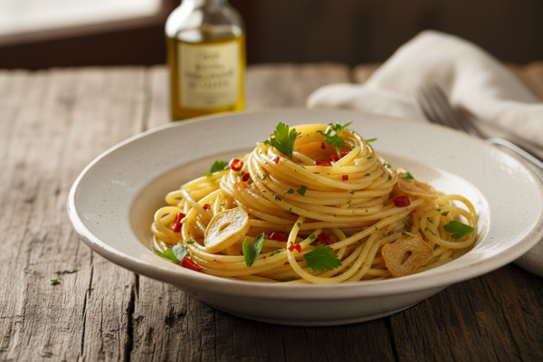 Spaghetti aglio, olio e peperoncino con Olio EVO Madò